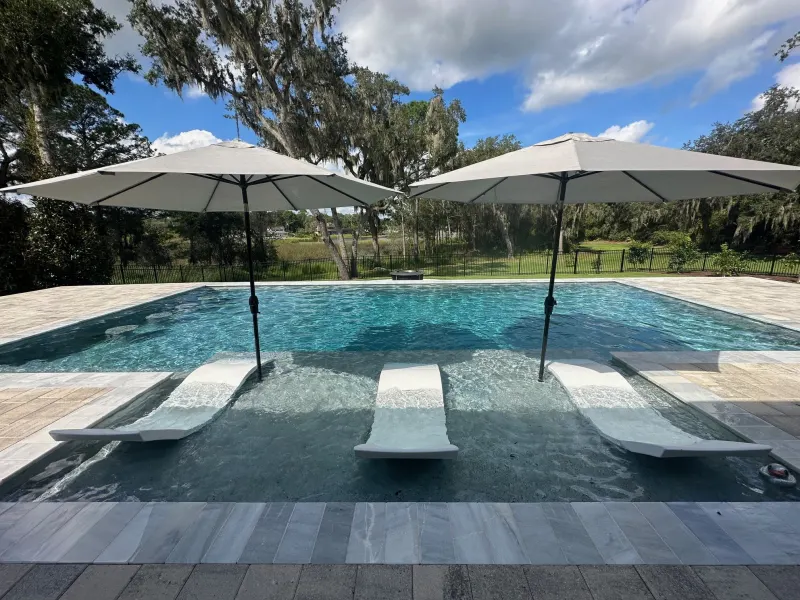 Signature sun shelf detail in a custom pool — Next Level Pools and Spas 13