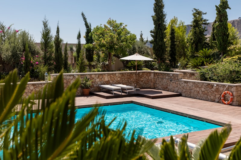 Pool with renovated stone deck
